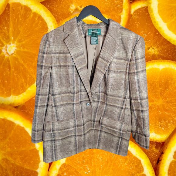 Lauren Ralph Lauren Women's Wool Plaid Lined Single Button Blazer Size 16 - Picture 2 of 11